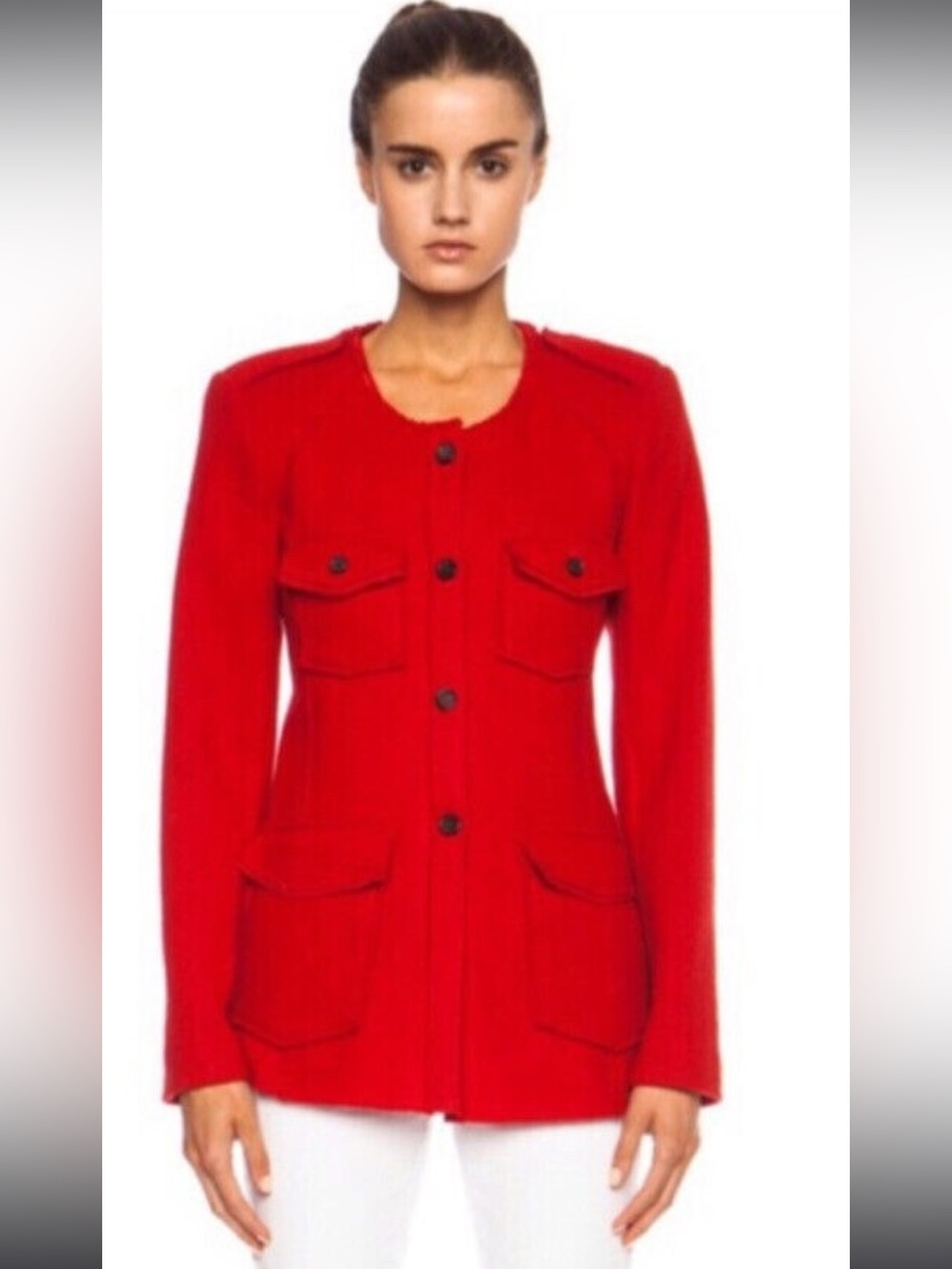 Isabel Marant Red Button-Front Military Blazer Jacket